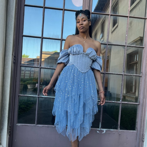 Dusty Blue Corset Top - Picture 1 of 11